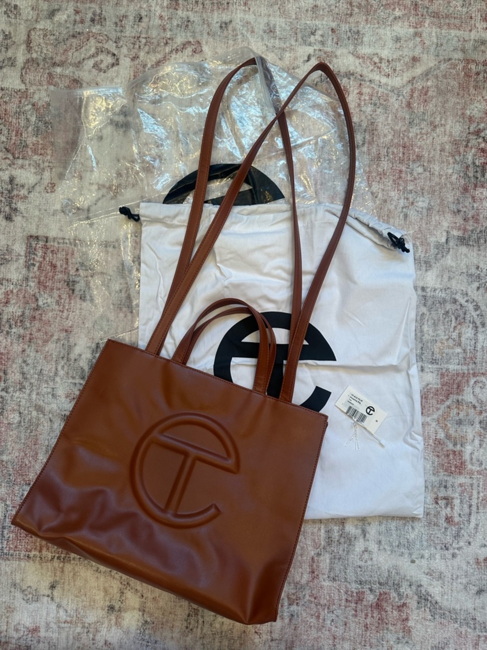 Telfar medium tan Tote Shopping Bag with Embossed Logo